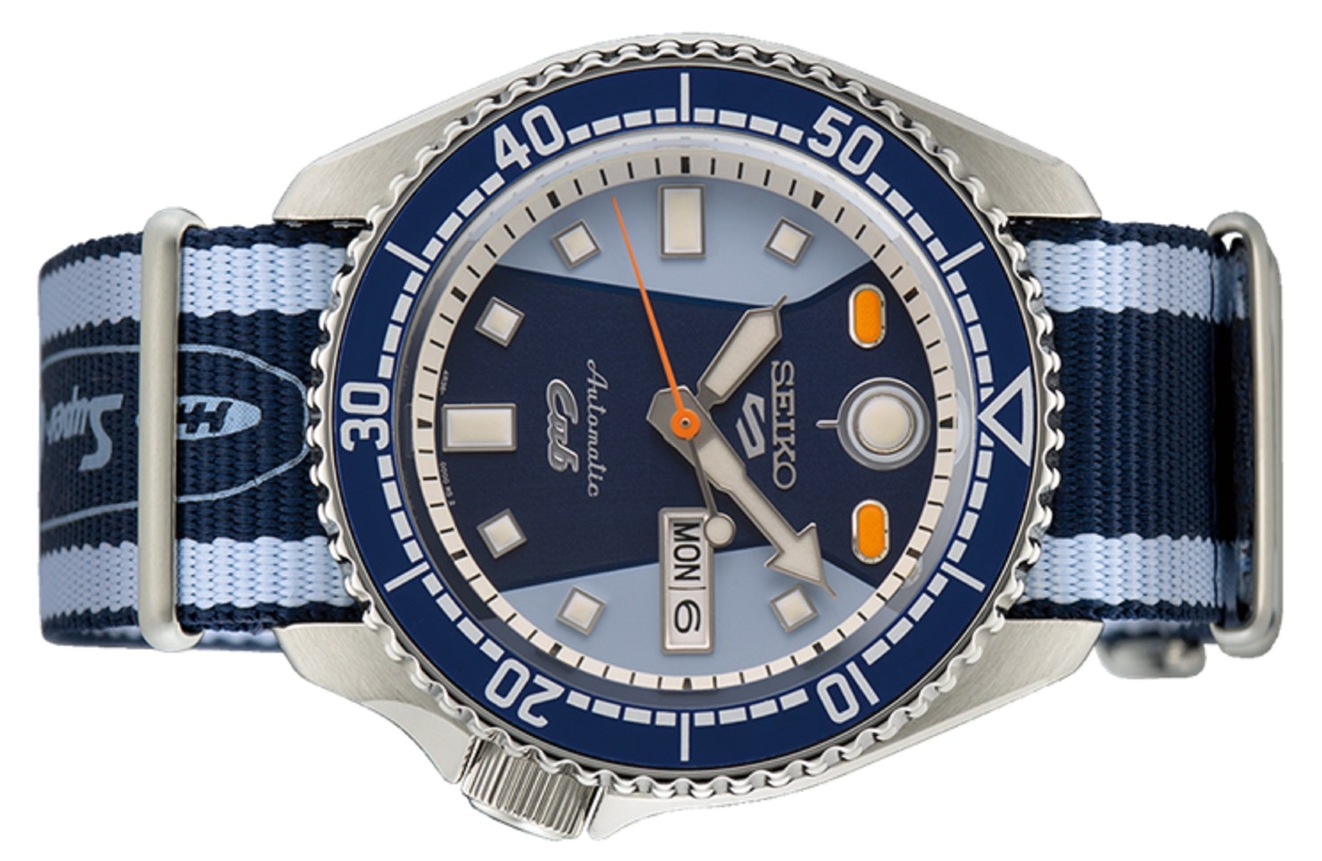 Seiko 5 Sports Honda Super Cub Limited Edition Blue Dial Two Tone NATO Strap Watch For Men - SRPK37K1