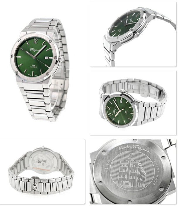 Salvatore Ferragamo F-80 Classic Green Dial Silver Steel Strap Watch for Men - SFDT02123