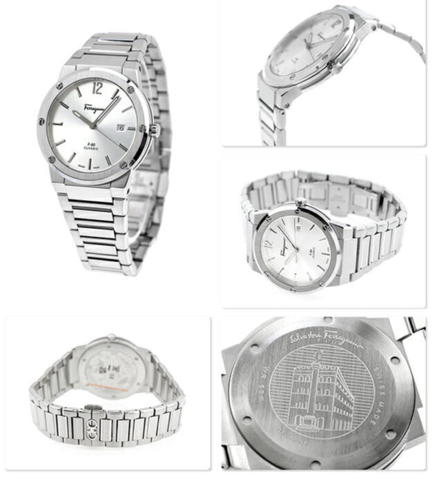 Salvatore Ferragamo F-80 Classic Silver Dial Silver Steel Strap Watch for Men - SFDT02223
