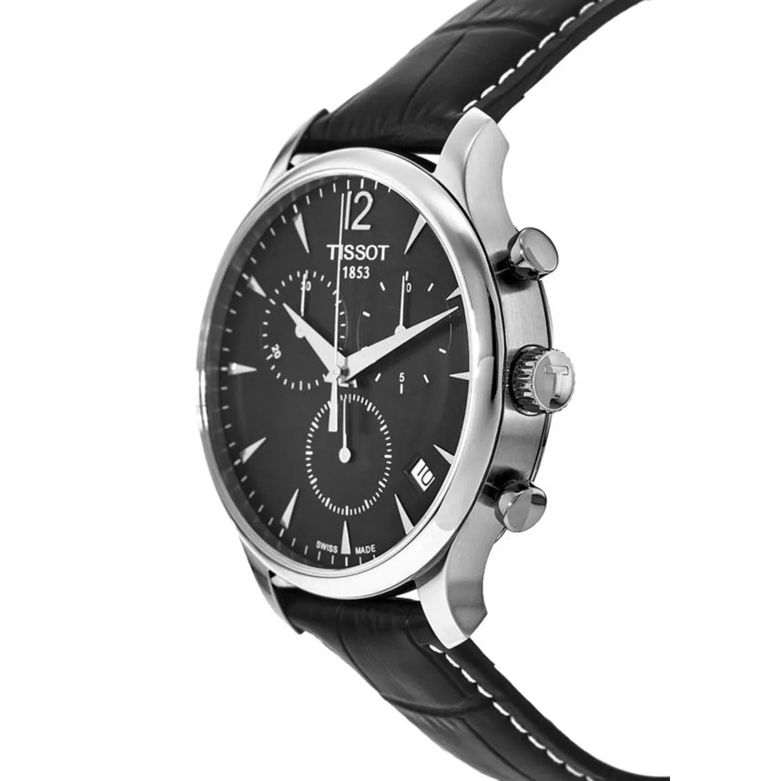 Tissot Tradition Chronograph Black Dial Black Leather Strap Watch For Men - T0636171605700