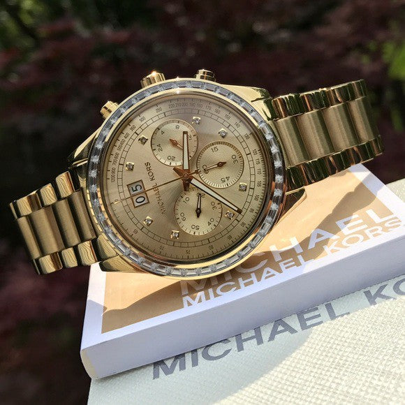 Michael Kors Brinkley Diamonds Gold Dial Gold Steel Strap Watch for Women - MK6187