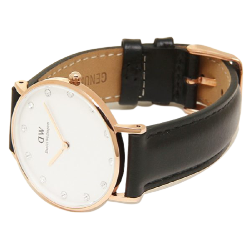 Daniel Wellington Classic Sheffield White Dial Black Leather Strap Watch For Women - DW00100076