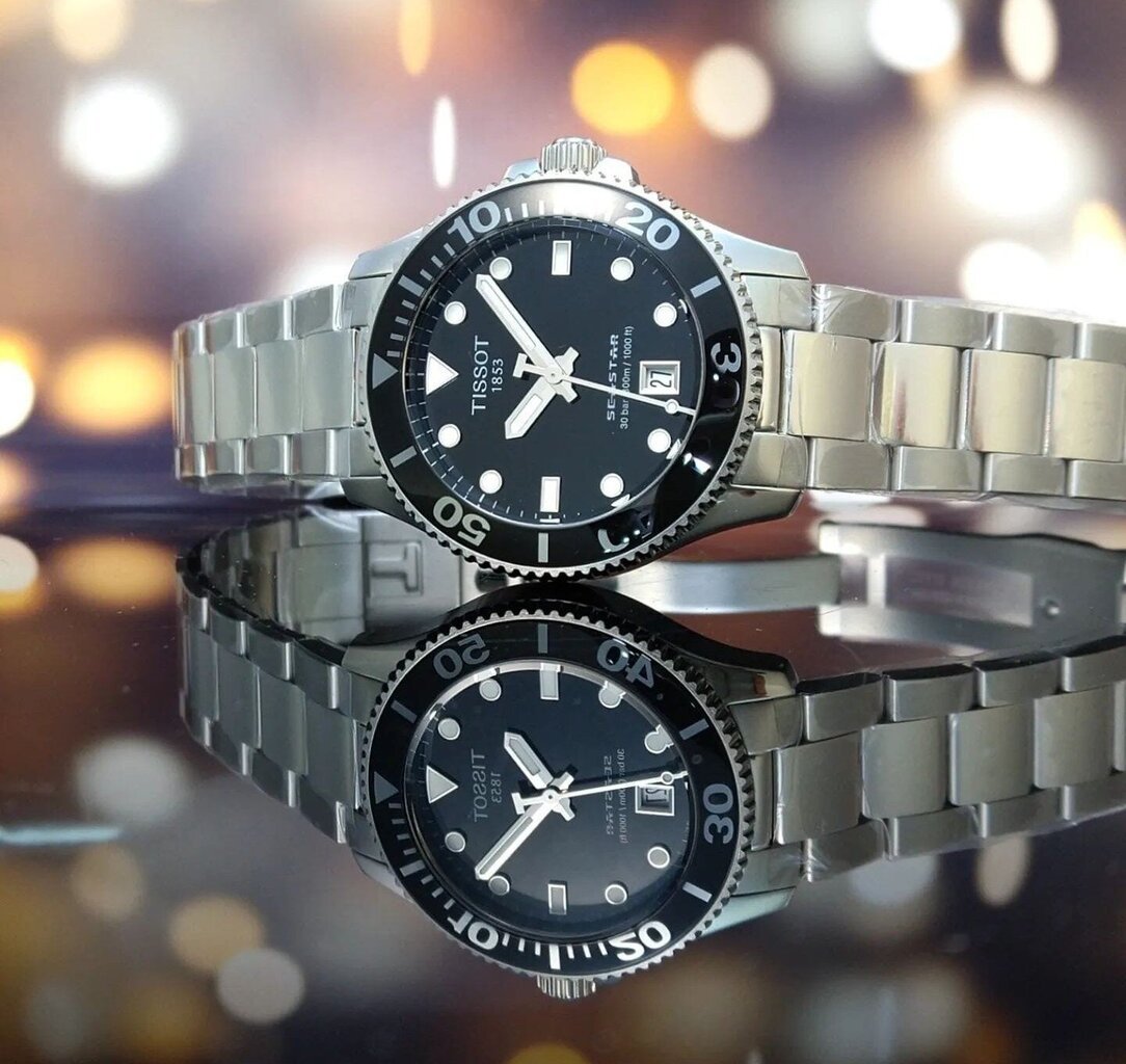 Tissot Seastar 1000 Lady Black Dial Silver Steel Strap Watch for Women - T120.210.11.051.00