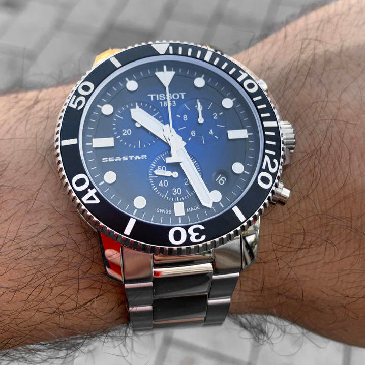 Tissot Seastar 1000 Chronograph Driver Blue Dial Silver Steel Strap Watch For Men - T120.417.11.041.01