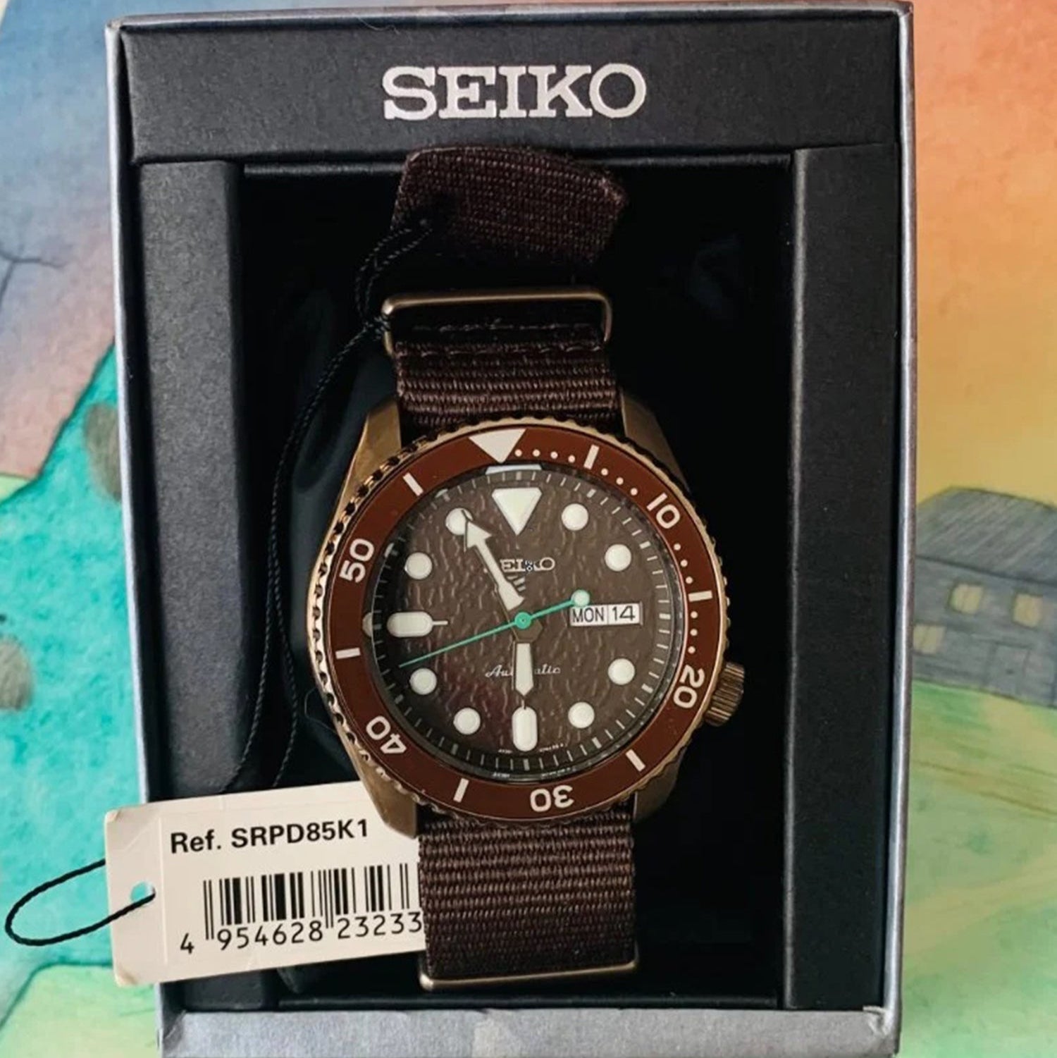 Seiko 5 Sport Automatic Brown Dial Brown Nylon Strap Watch For Men - SRPD85K1