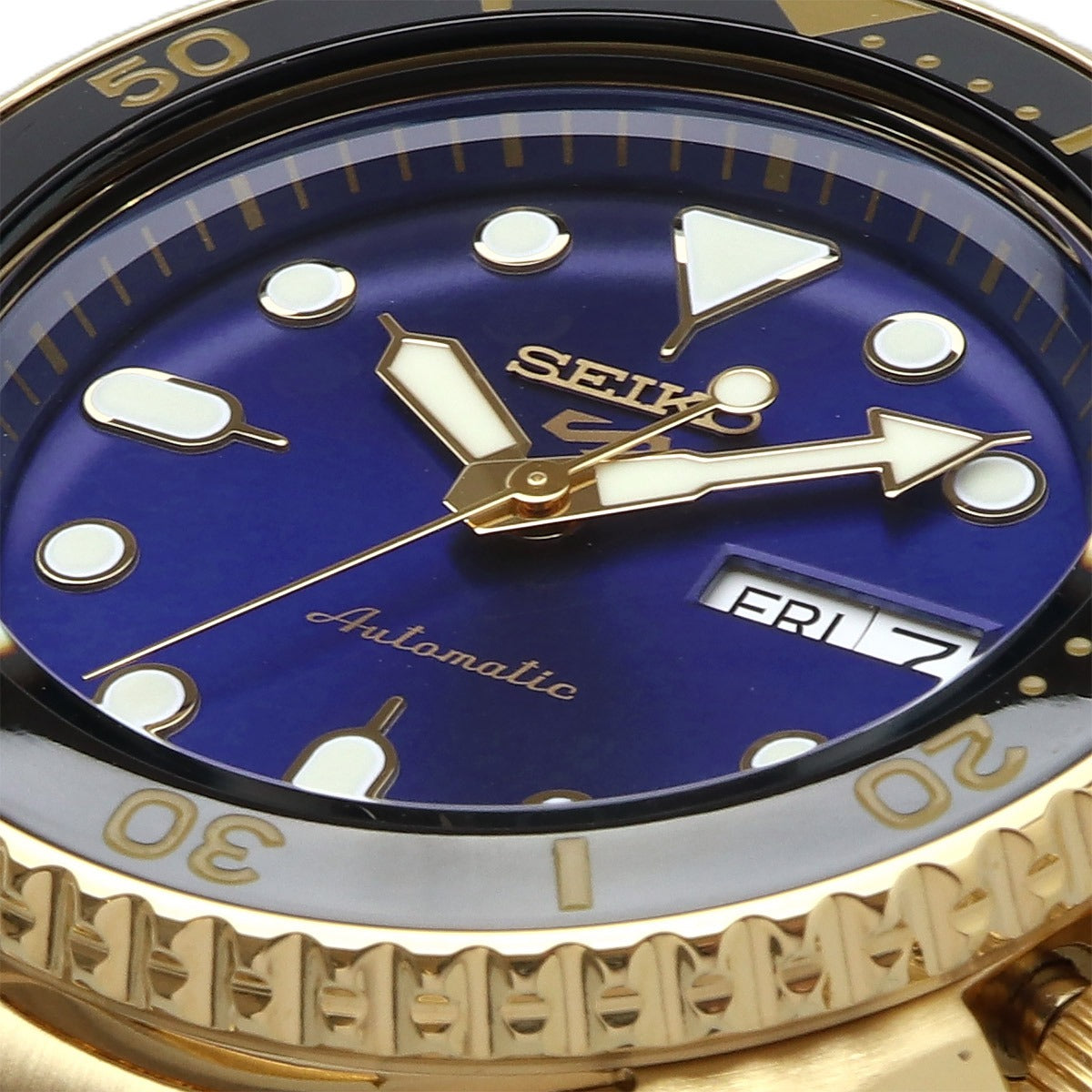 Seiko 5 Sports US Special Edition Automatic Blue Dial Gold Steel Strap Watch For Men - SRPK20