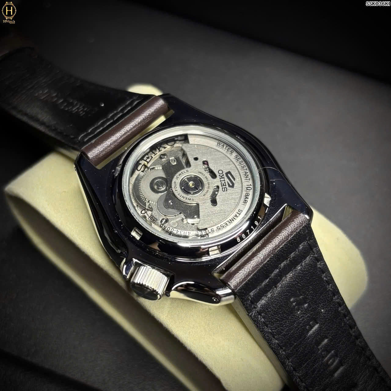 Seiko 5 Sports SKX GMT Automatic Mocha Black Dial Brown Leather Strap Watch For Men - SSK036K1