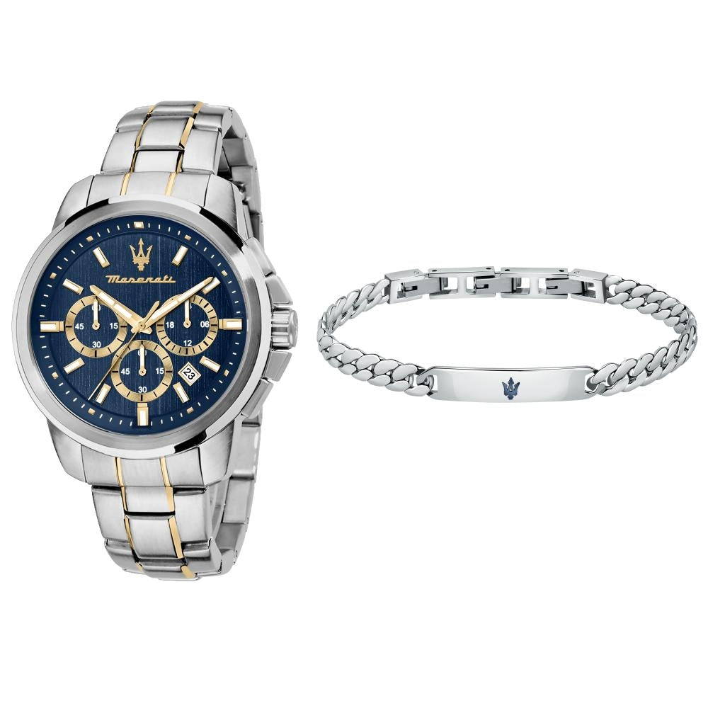 Maserati Successo Chronograph Quartz Blue Dial Silver Steel Strap Watch For Men - R8873621016