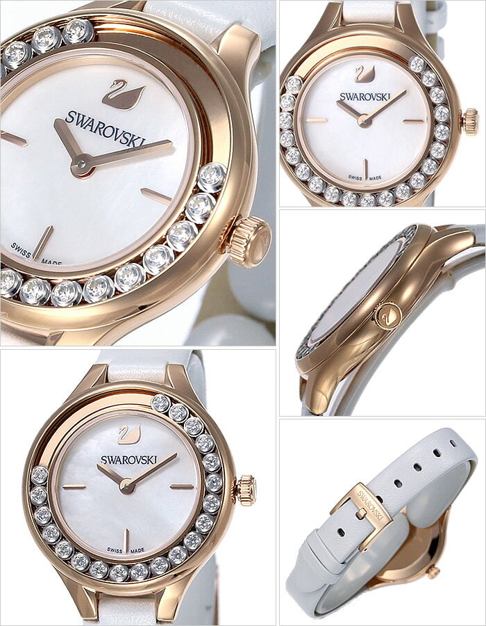Swarovski Lovely Crystals Mother of Pearl Dial White Leather Strap Watch for Women - 5242904