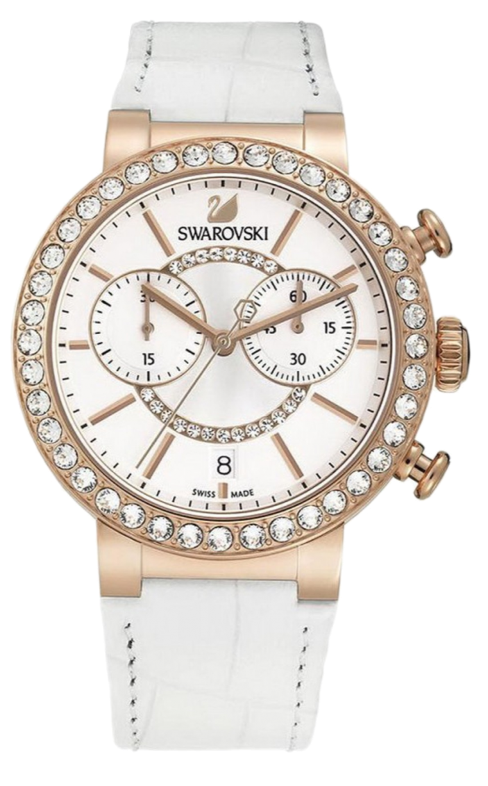 Swarovski Citra Sphere Chrono White Dial White Leather Strap Watch for Women - 5080602