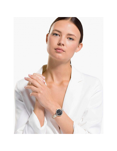 Swarovski Cosmopolitan Black Dial Rose Gold Steel Strap Watch for Women - 5517797