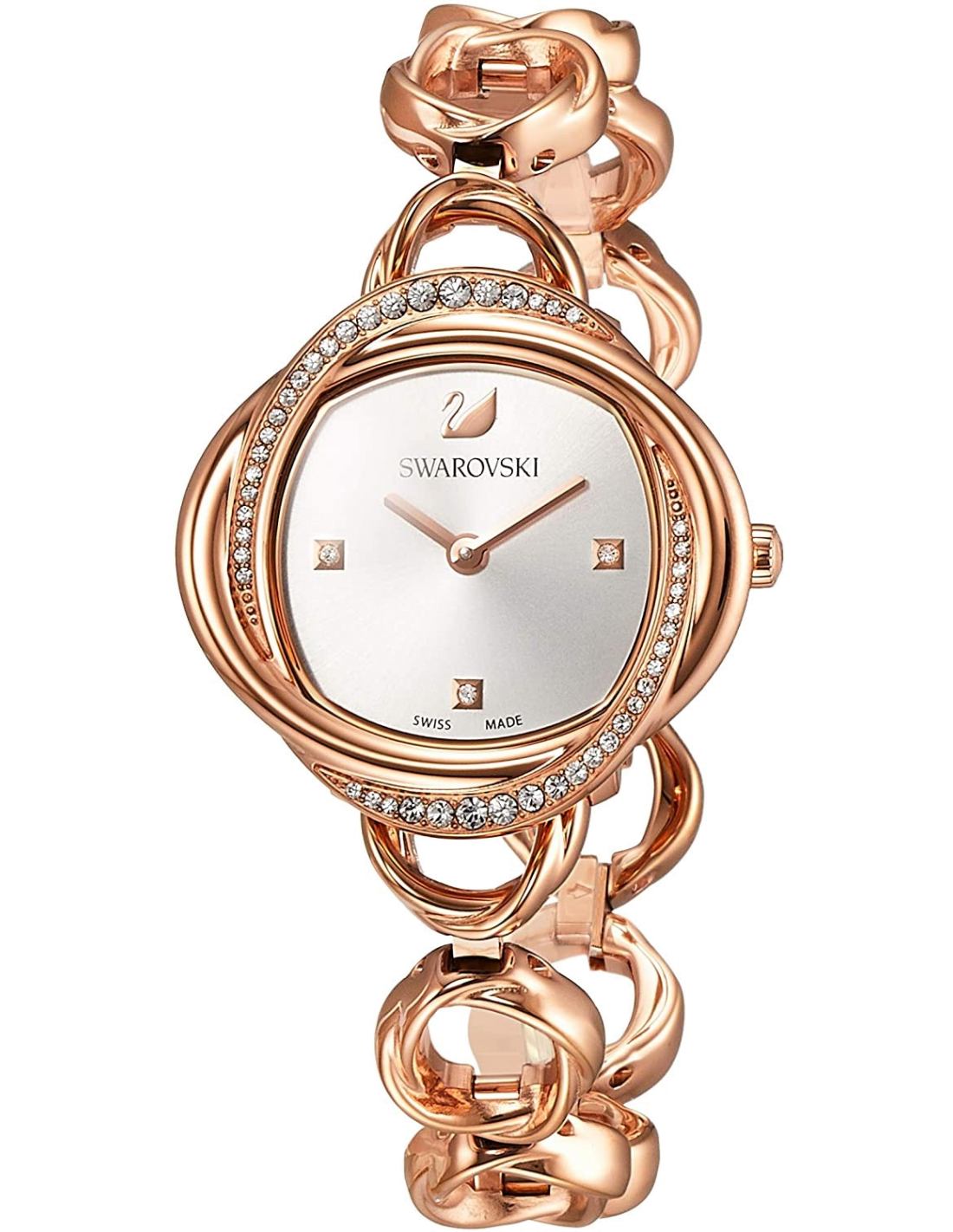 Swarovski Crystal Flower Silver Dial Rose Gold Steel Strap Watch for Women - 5547626