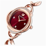 Swarovski Crystal Flower Red Dial Rose Gold Steel Strap Watch for Women - 5552783