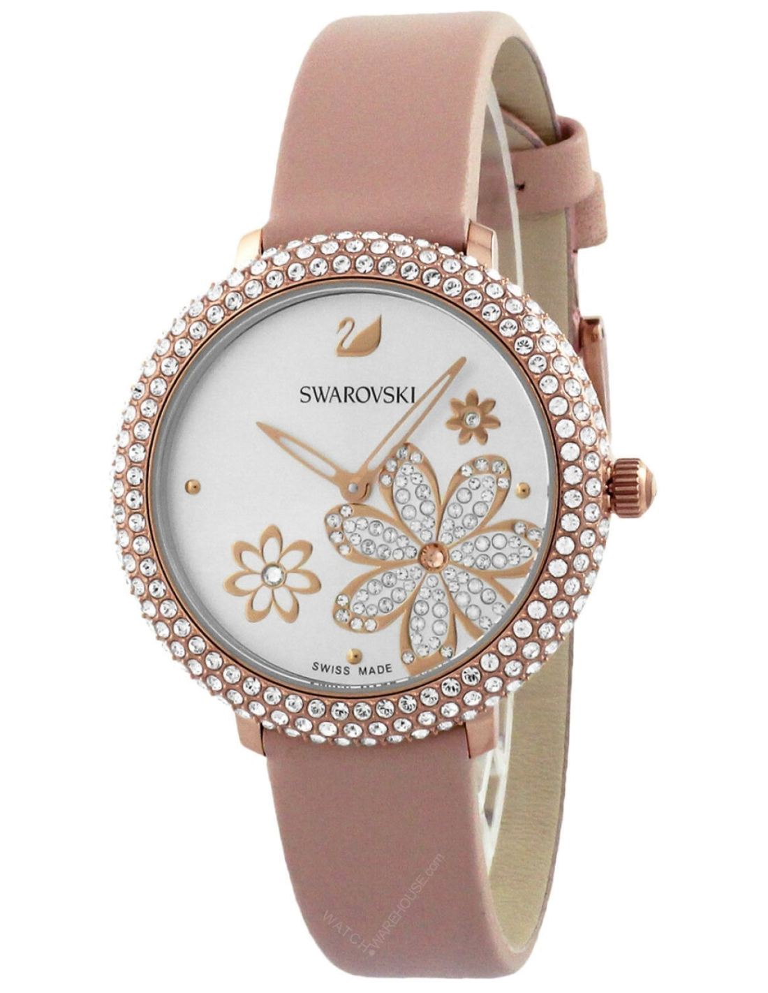 Swarovski Crystal Frost White Dial Pink Leather Strap Watch for Women - 5519223