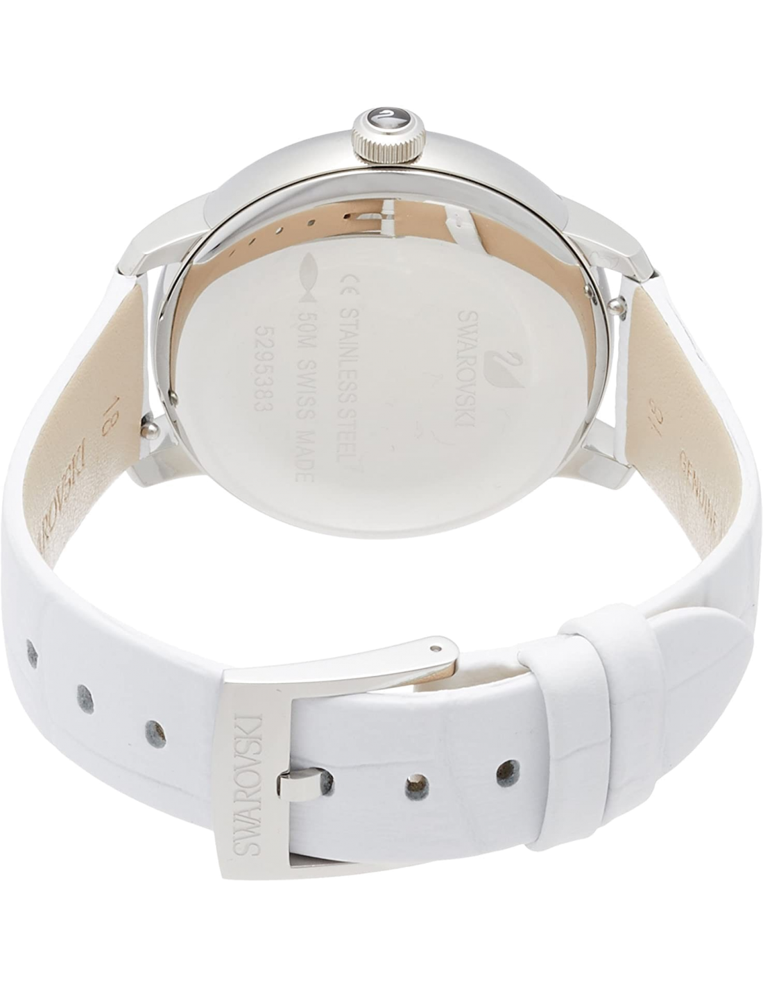 Swarovski Crystalline Hours Silver Dial White Leather Strap Watch for Women - 5295383