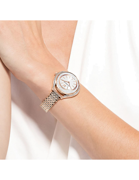 Swarovski Crystalline Aura Silver Dial Rose Gold Steel Strap Watch for Women - 5519459