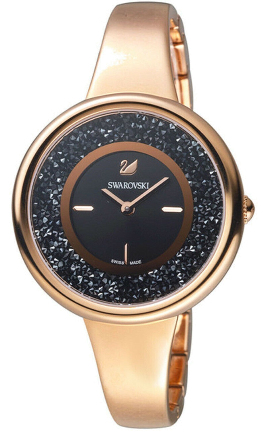 Swarovski Crystalline Pure Black Dial Rose Gold Steel Strap Watch for Women - 5295334