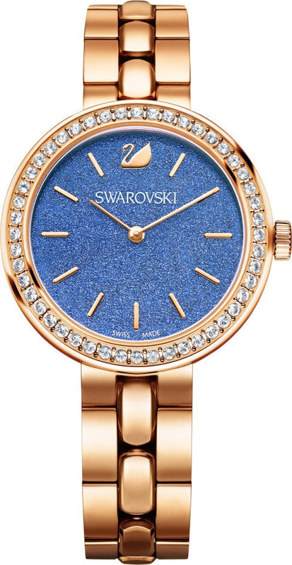 Swarovski Daytime Glittering Blue Dial Rose Gold Steel Strap Watch for Women - 5182277