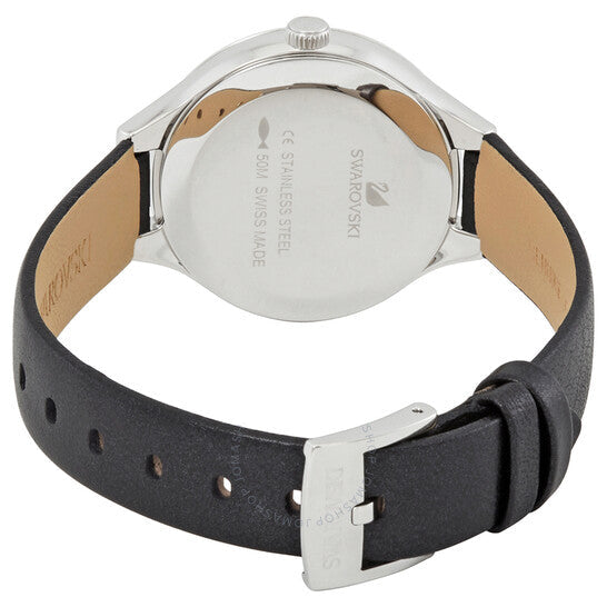 Swarovski Lovely Crystals Mother of Pearl Black Dial Black Leather Strap Watch for Women - 5242898