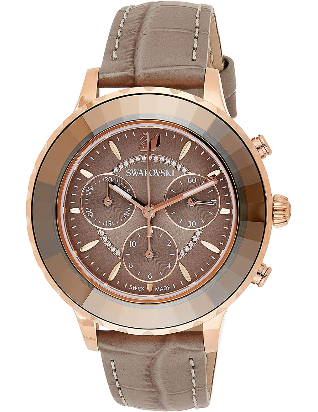 Swarovski Octea Lux Chrono Grey Dial Grey Leather Strap Watch for Women - 5452495