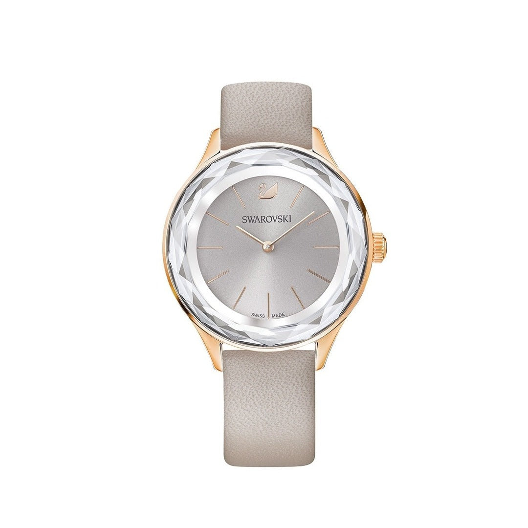 Swarovski Octea Nova Grey Dial Grey Leather Strap Watch for Women - 5295326