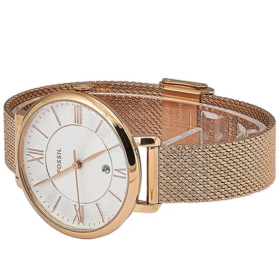 Fossil Jacqueline Mother of Pearl White Dial Gold Mesh Strap Watch for Women - ES4352