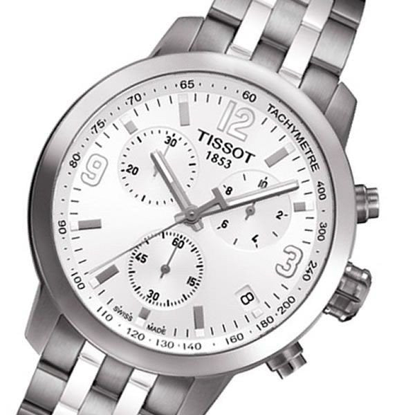 Tissot PRC 200 Chronograph White Dial Silver Steel Strap Watch For Men - T055.417.11.017.00