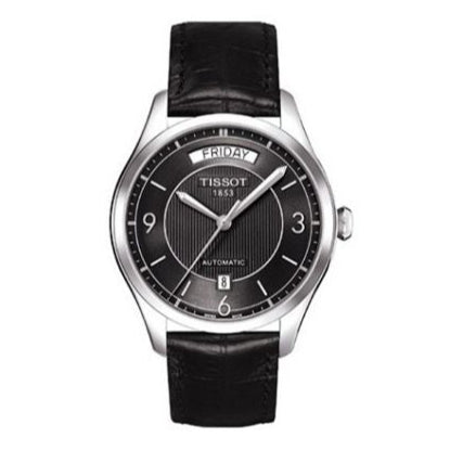 Tissot T One Automatic Black Dial Black Leather Strap Watch For Men - T038.430.16.057.00