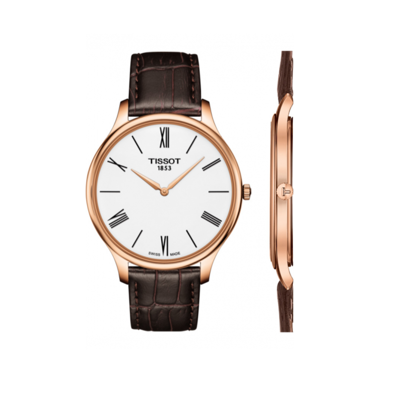 Tissot Tradition 5.5 White Dial Brown Leather Strap Watch for Men - T063.409.36.018.00