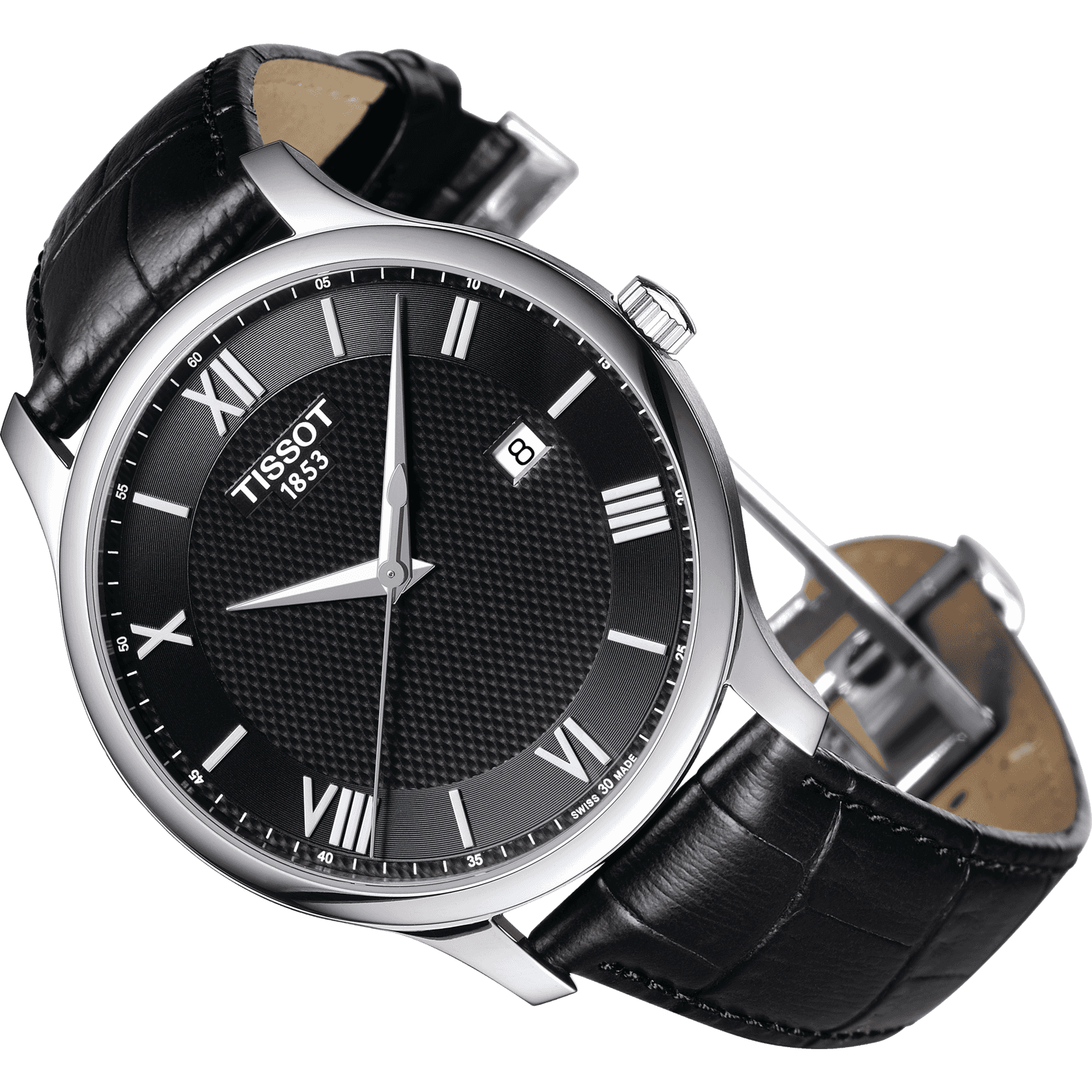 Tissot T Classic Tradition Quartz Black Dial Black Leather Strap Watch For Men - T063.610.16.058.00