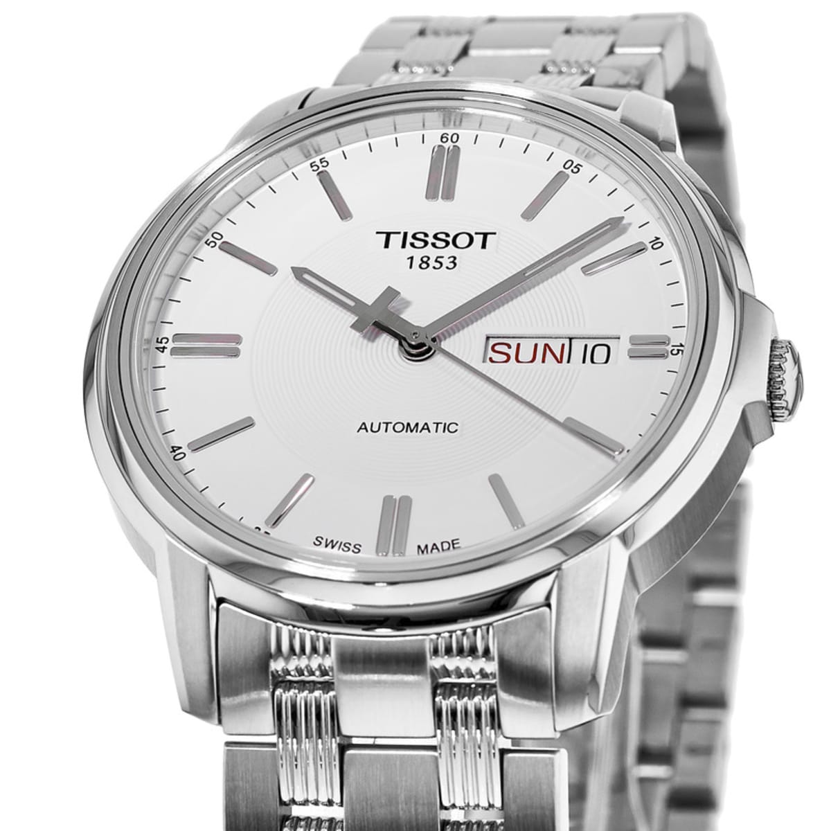 Tissot Automatics III Day Date White Dial Silver Steel Strap Watch For Men - T065.430.11.031.00