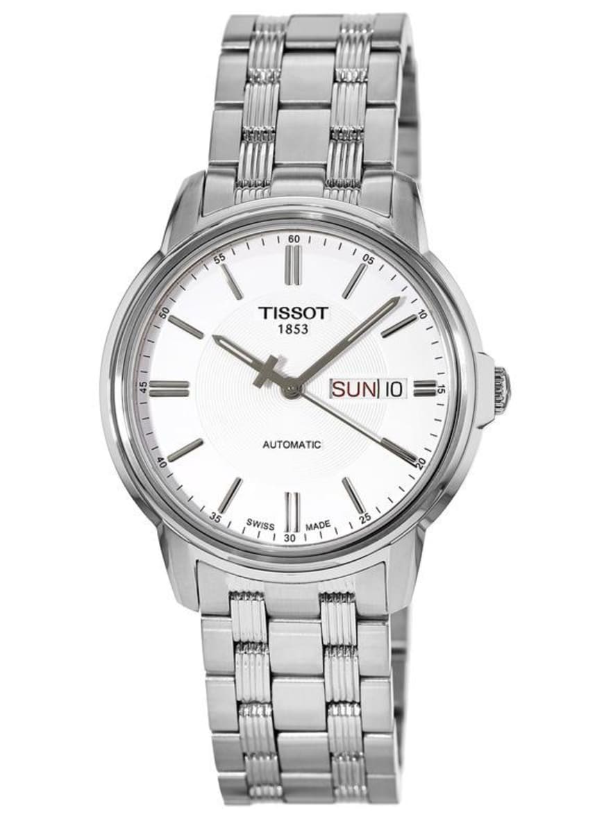 Tissot Automatics III Day Date White Dial Silver Steel Strap Watch For Men - T065.430.11.031.00
