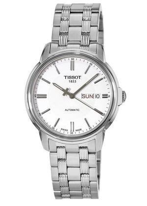 Tissot Automatics III Day Date White Dial Silver Steel Strap Watch For Men - T065.430.11.031.00