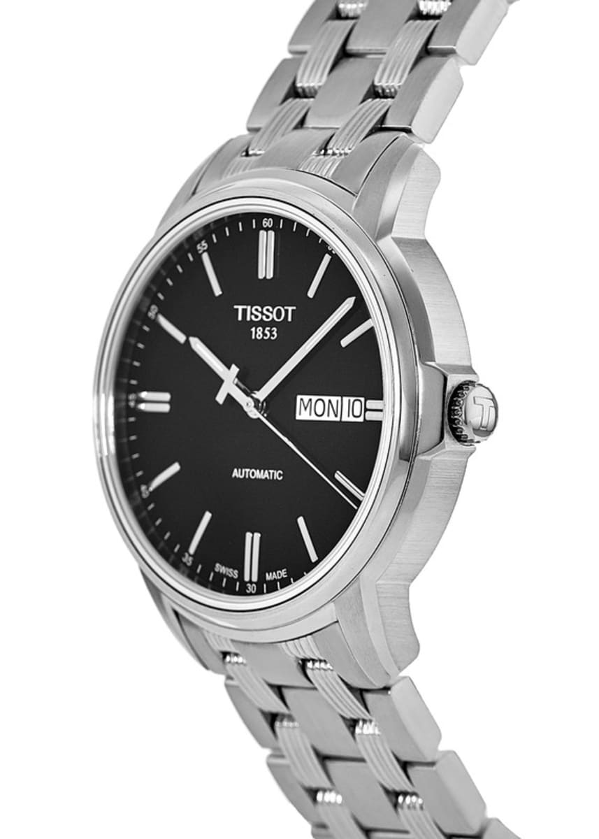 Tissot Automatics III Black Dial Silver Steel Strap Watch For Men - T065.430.11.051.00