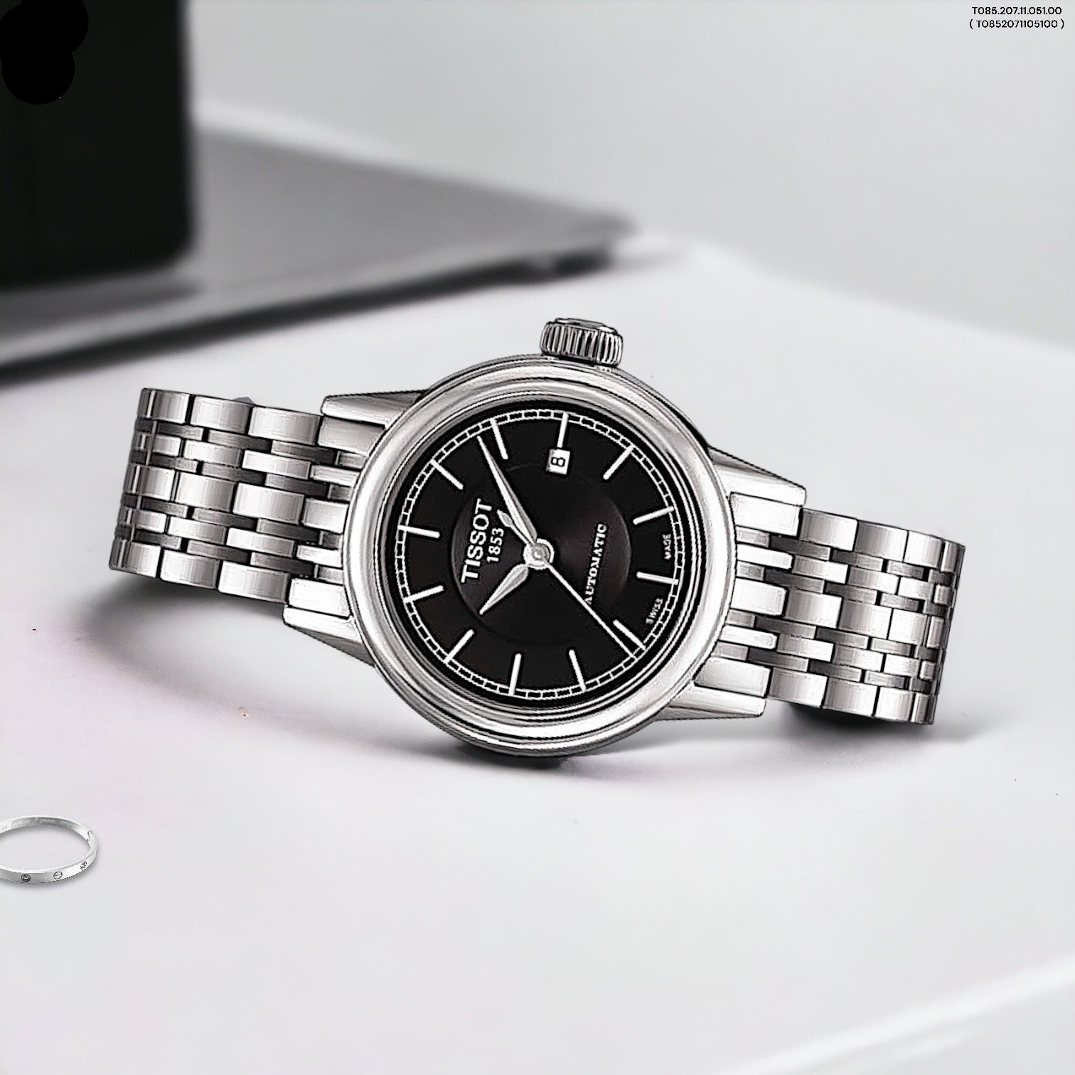 Tissot Carson Automatic Black Dial Silver Steel Strap Watch For Women - T085.207.11.051.00