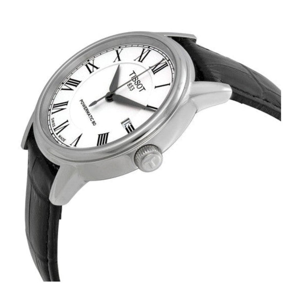 Tissot Carson Powermatic 80 White Dial Black Leather Strap Watch For Men - T085.407.16.013.00