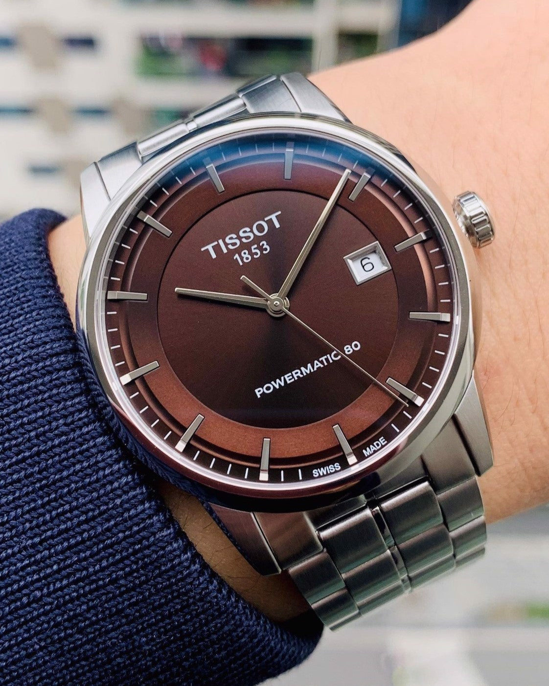 Tissot Luxury Powermatic 80 Brown Dial Silver Steel Strap Watch For Men - T086.407.11.291.00