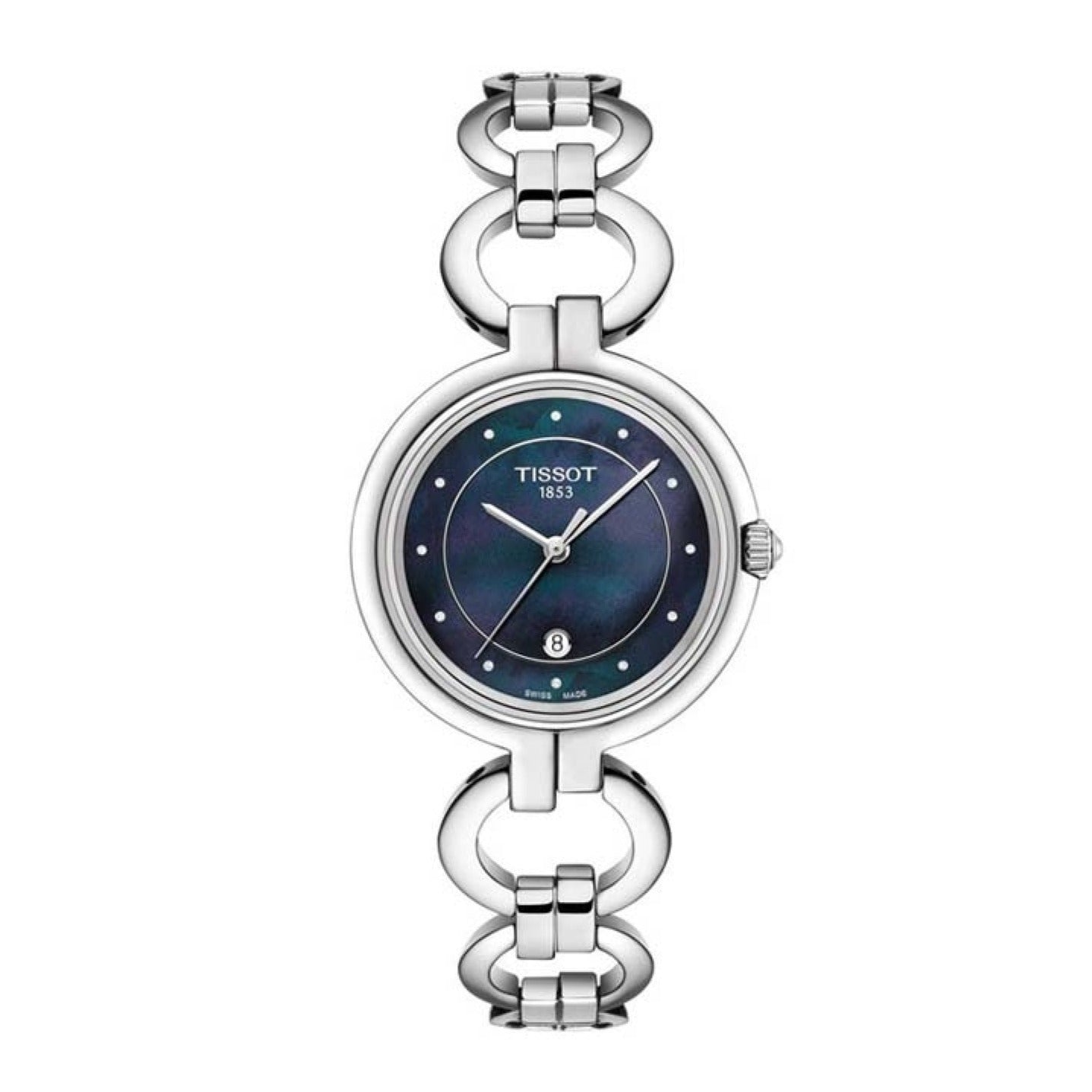 Tissot T Lady Flamingo Mother of Pearl Blue Dial Silver Steel Strap Watch for Women - T094.210.11.126.00