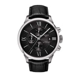 Tissot T Classic Chemin Des Tourelles Chronograph Black Dial Black Leather Strap Watch For Men - T099.427.16.058.00