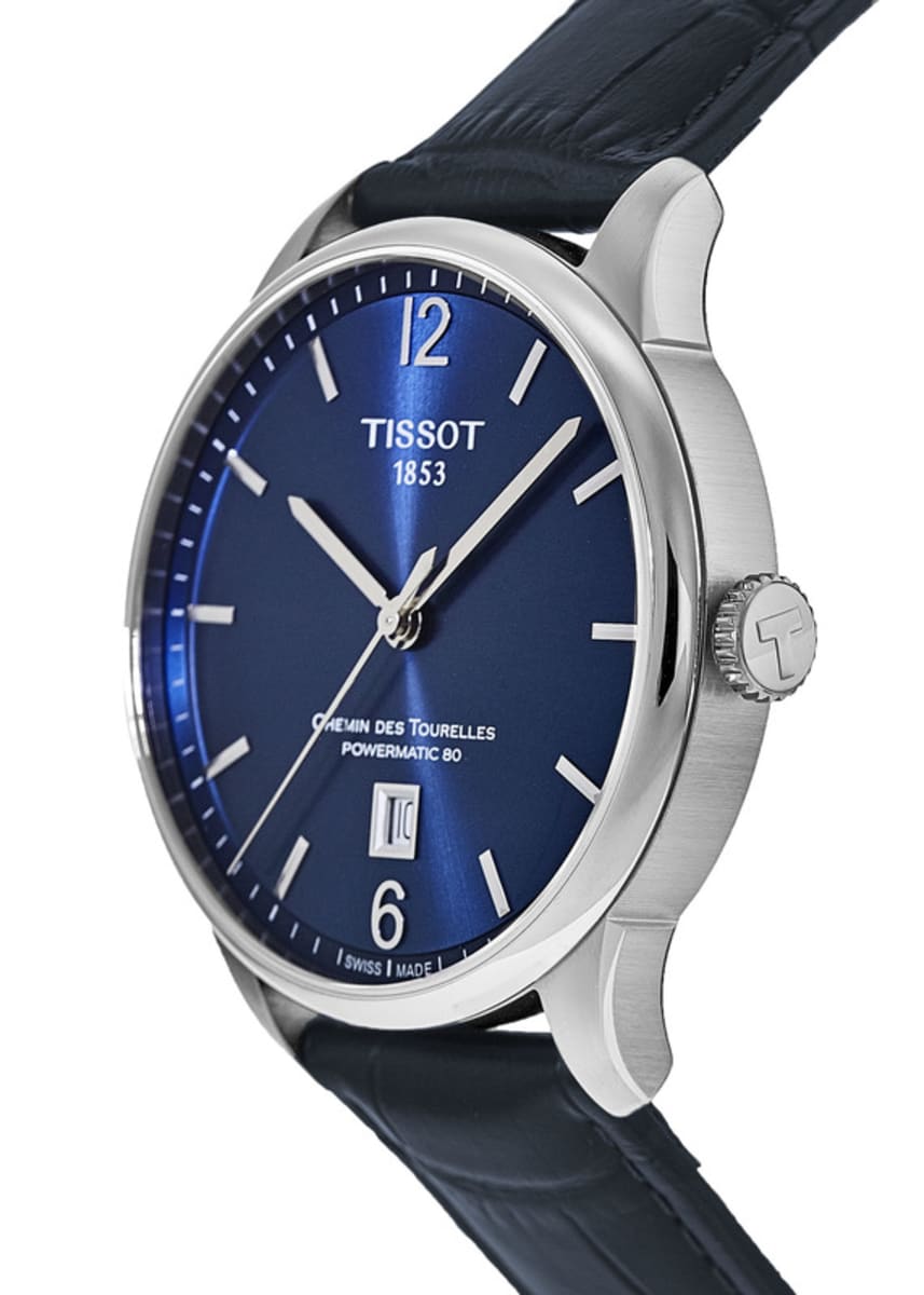Tissot Chemin Des Tourelles Powermatic 80 Lady Blue Dial Blue Leather Strap Watch For Women - T099.207.16.047.00