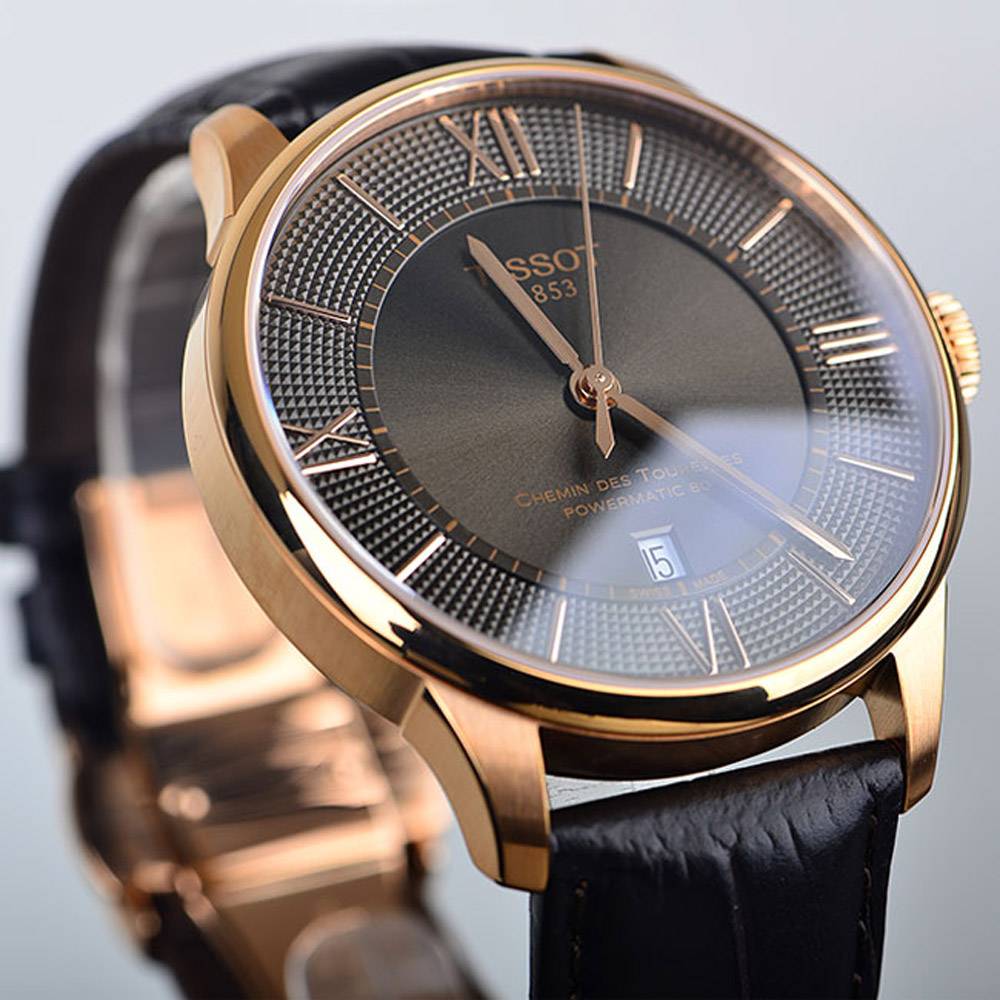 Tissot Chemin des Tourelles Powermatic 80 Brown Dial Brown Leather Strap Watch for Men - T099.407.36.448.00