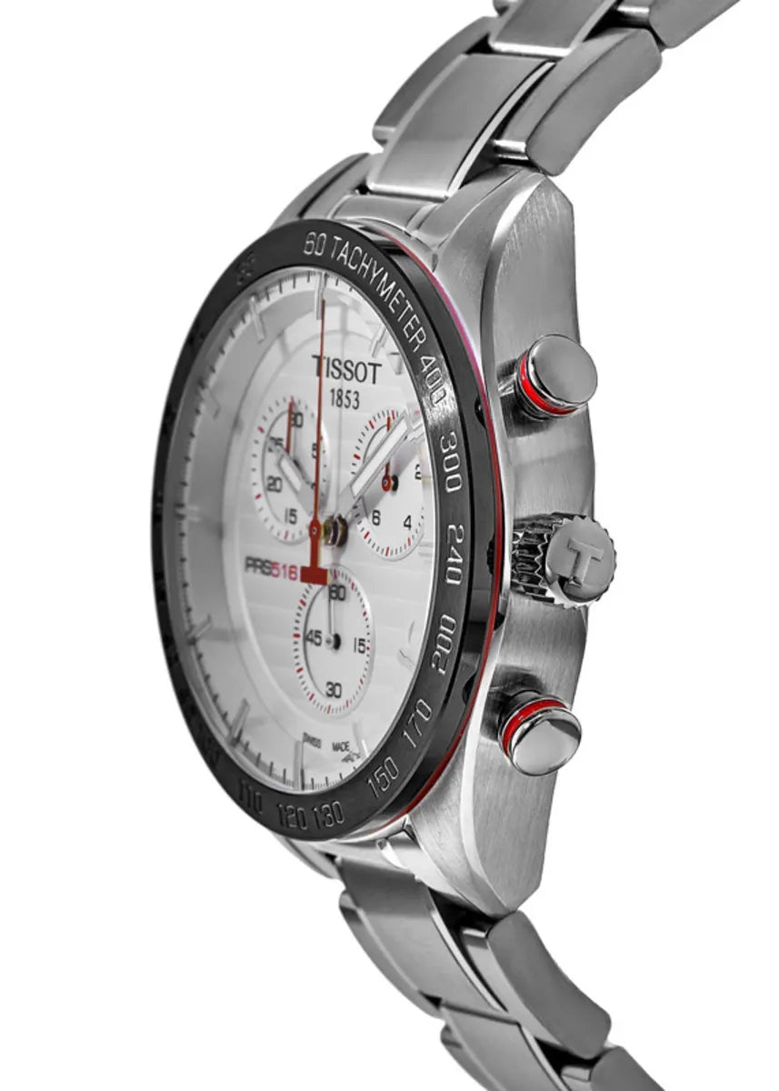 Tissot T Sport PRS 516 Chronograph White Dial Silver Steel Strap Watch For Men - T100.417.11.031.00