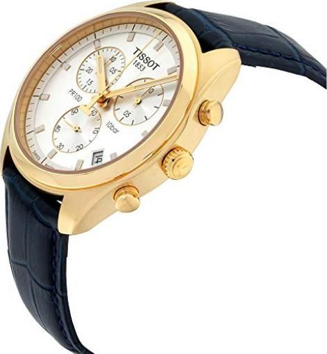 Tissot T Classic PR 100 Chronograph Silver Dial Black Leather Strap Watch for Men - T101.417.36.031.00
