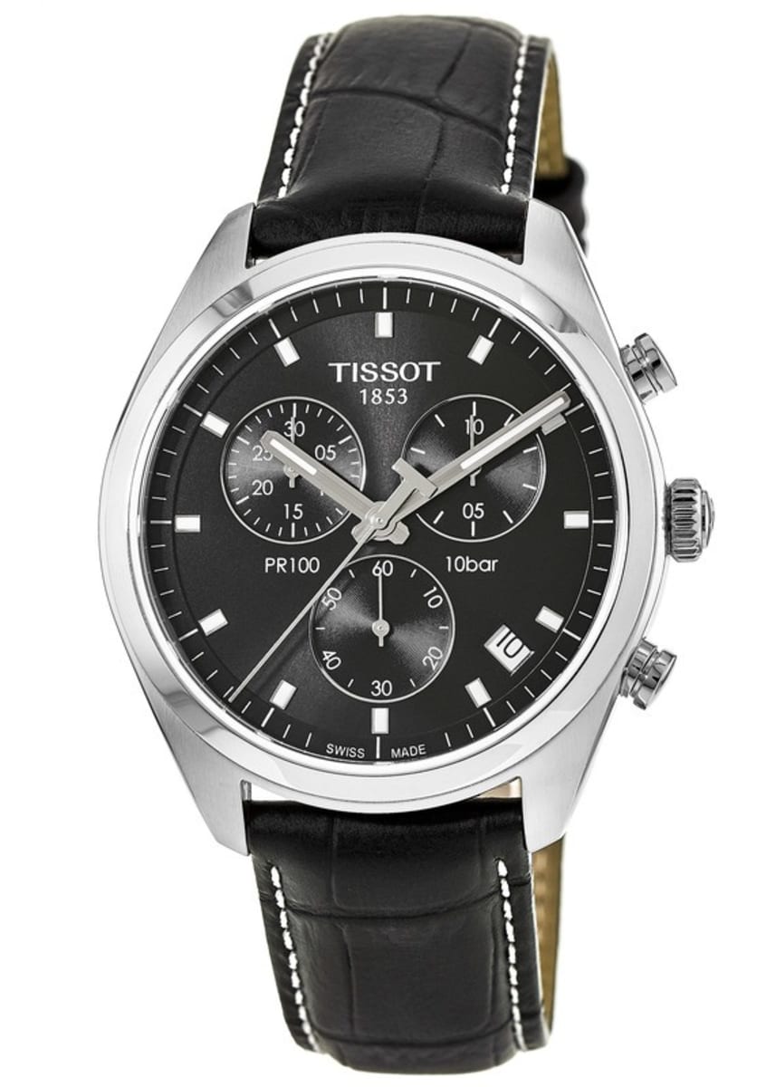 Tissot PR 100 Chronograph Black Dial Black Leather Strap Watch For Men - T101.417.16.051.00