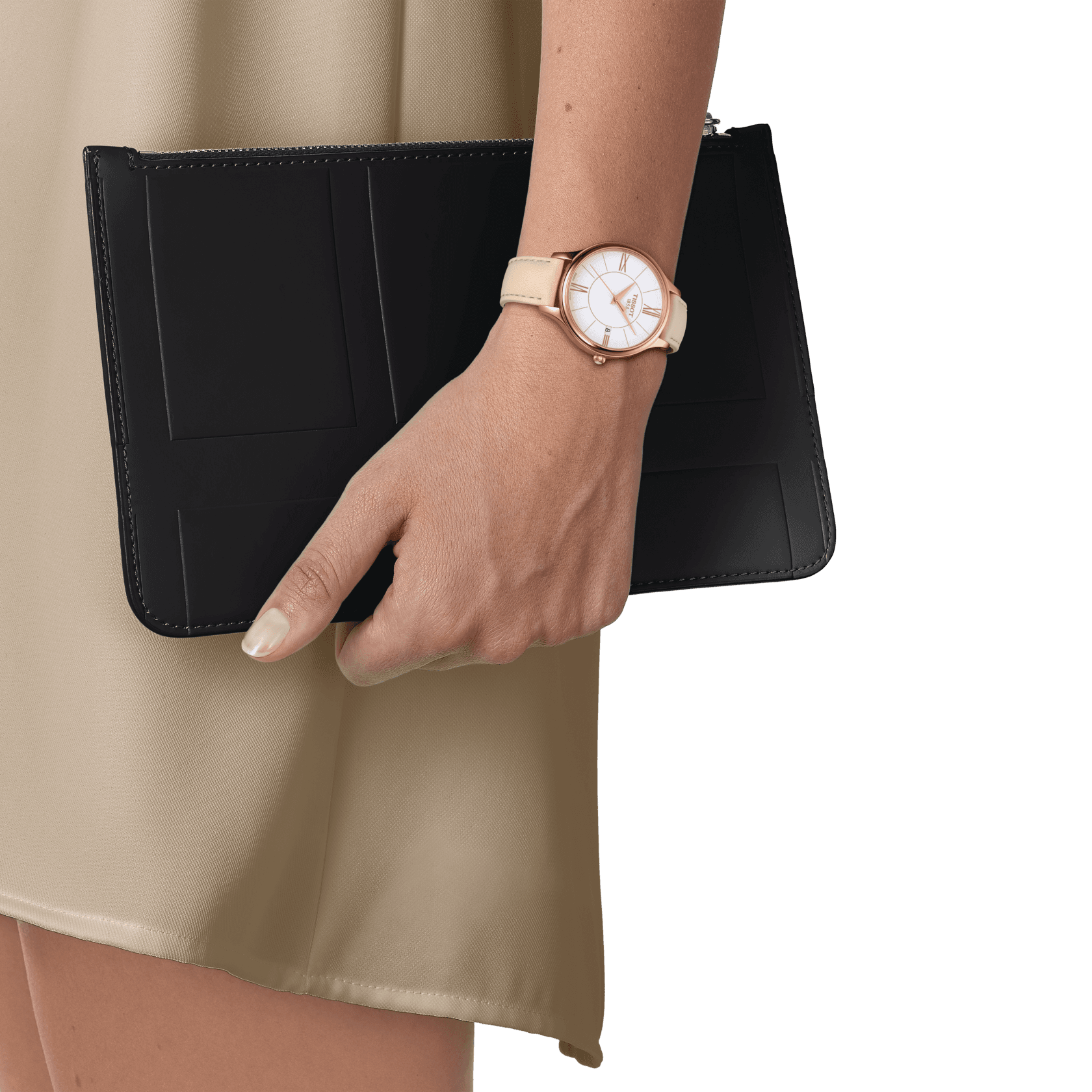 Tissot T Lady Bella Ora Round White Dial Beige Leather Strap Watch For Women - T103.210.36.018.00