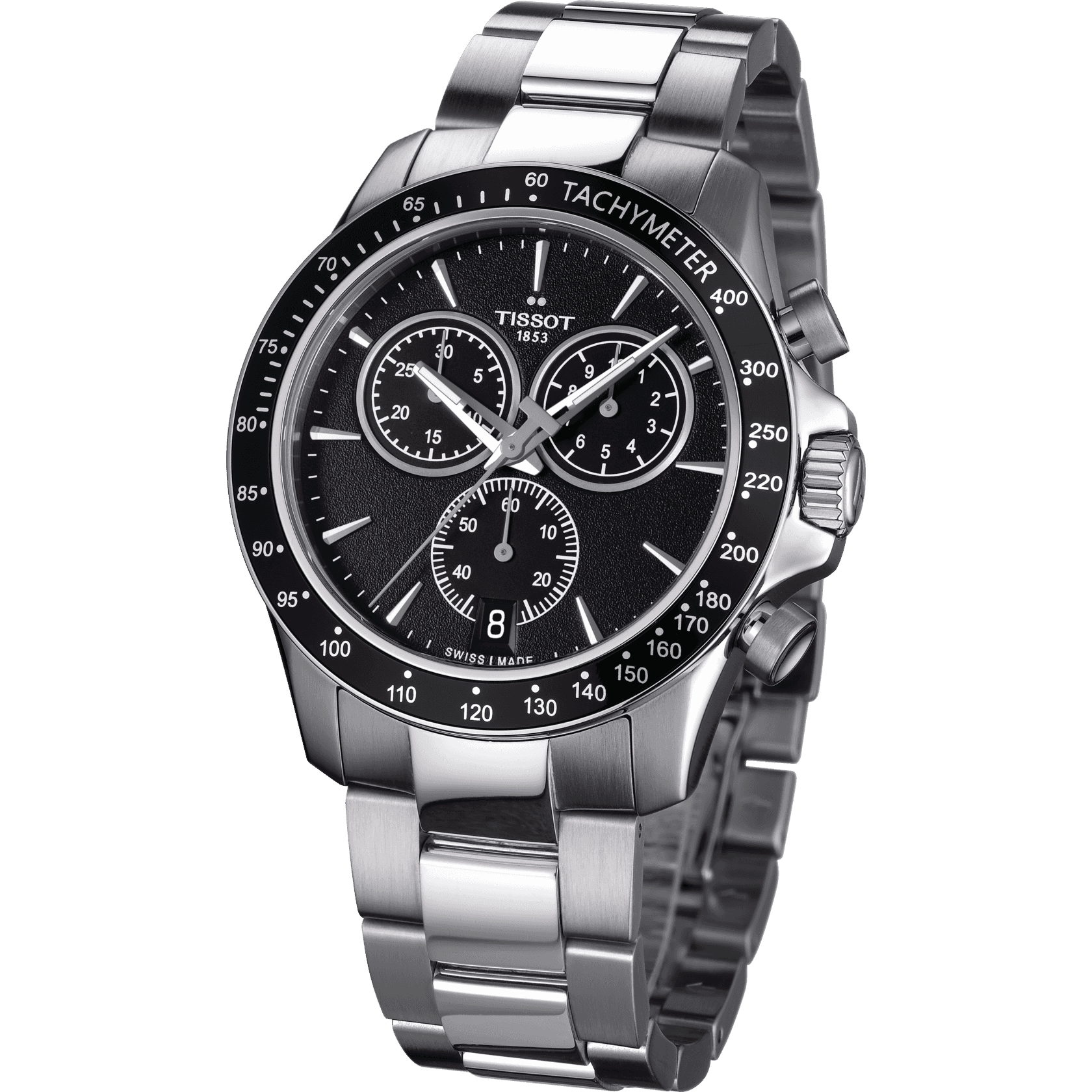 Tissot V8 Quartz Chronograph Black Dial Silver Steel Strap Watch For Men - T106.417.11.051.00