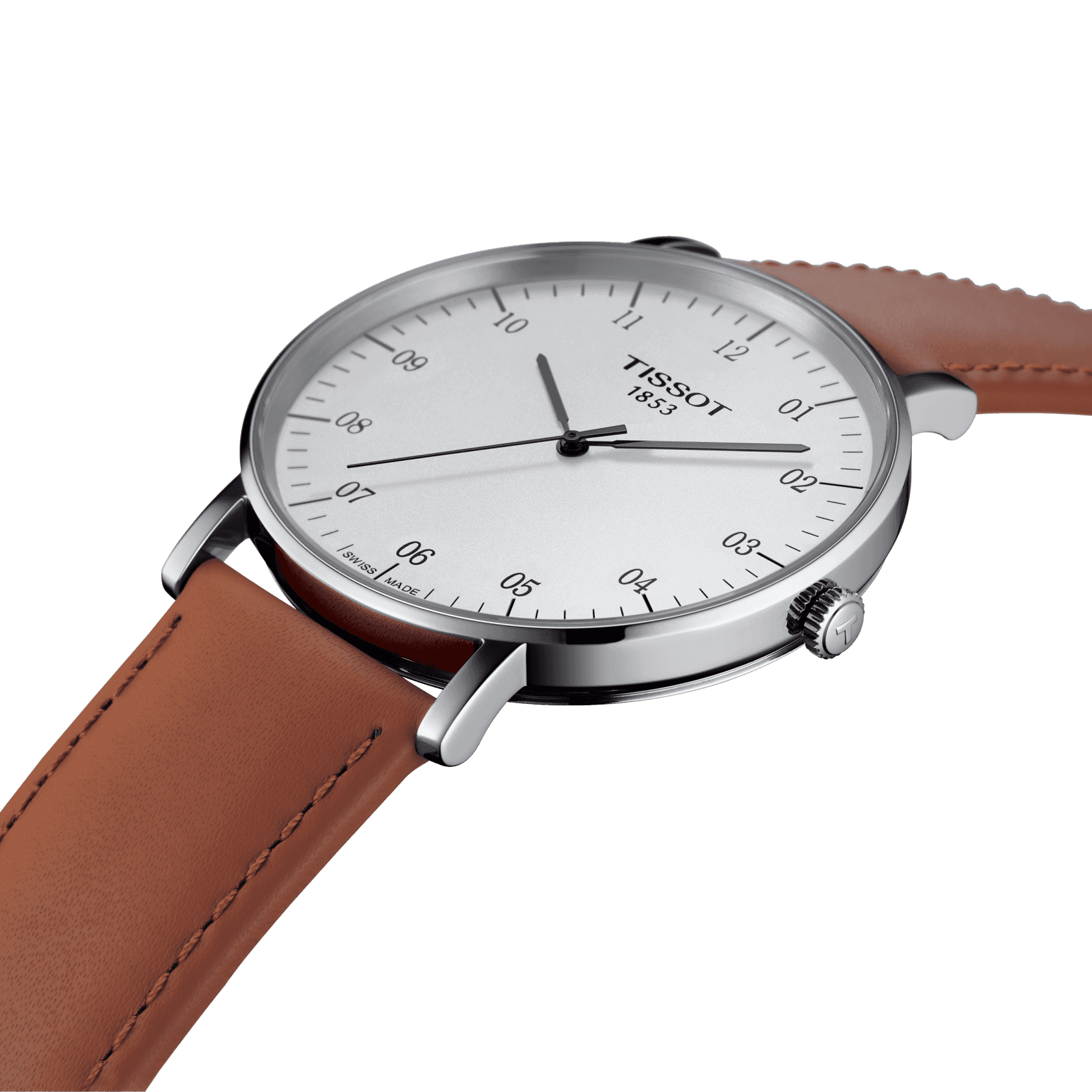 Tissot T Classic Everytime Large White Dial Brown Leather Strap Watch For Men - T109.610.16.037.00