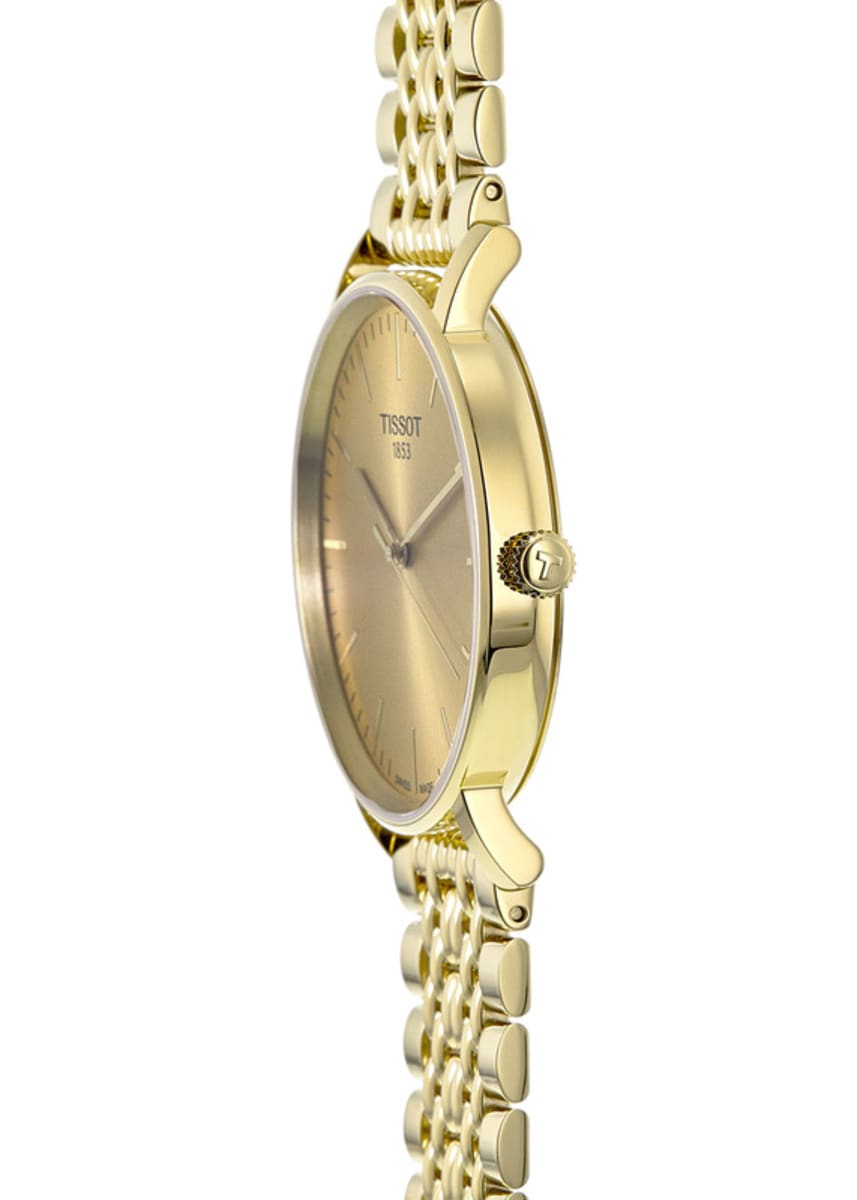 Tissot T Classic Everytime Medium Gold Dial Gold Mesh Bracelet Watch For Men - T109.410.33.021.00