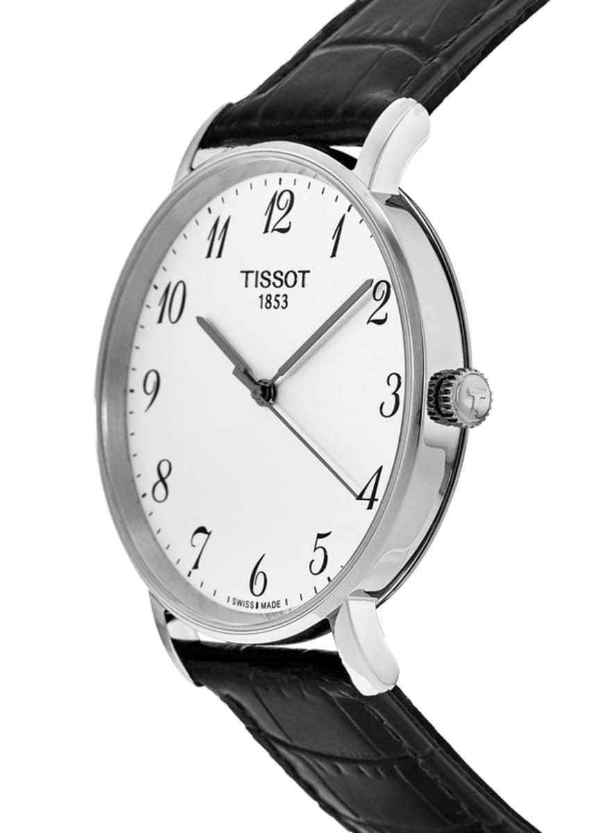 Tissot Everytime Large White Dial Black Leather Strap Watch For Men - T109.610.16.032.00