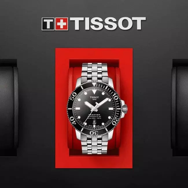 Tissot Seastar 1000 Powermatic 80 Black Dial Silver Steel Strap Watch For Men - T120.407.11.051.00